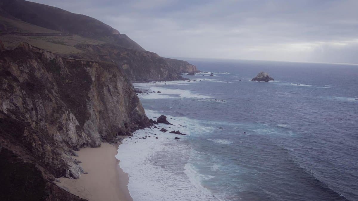 Breathtaking coastal view featuring cliffs and waves at Big Sur, California.