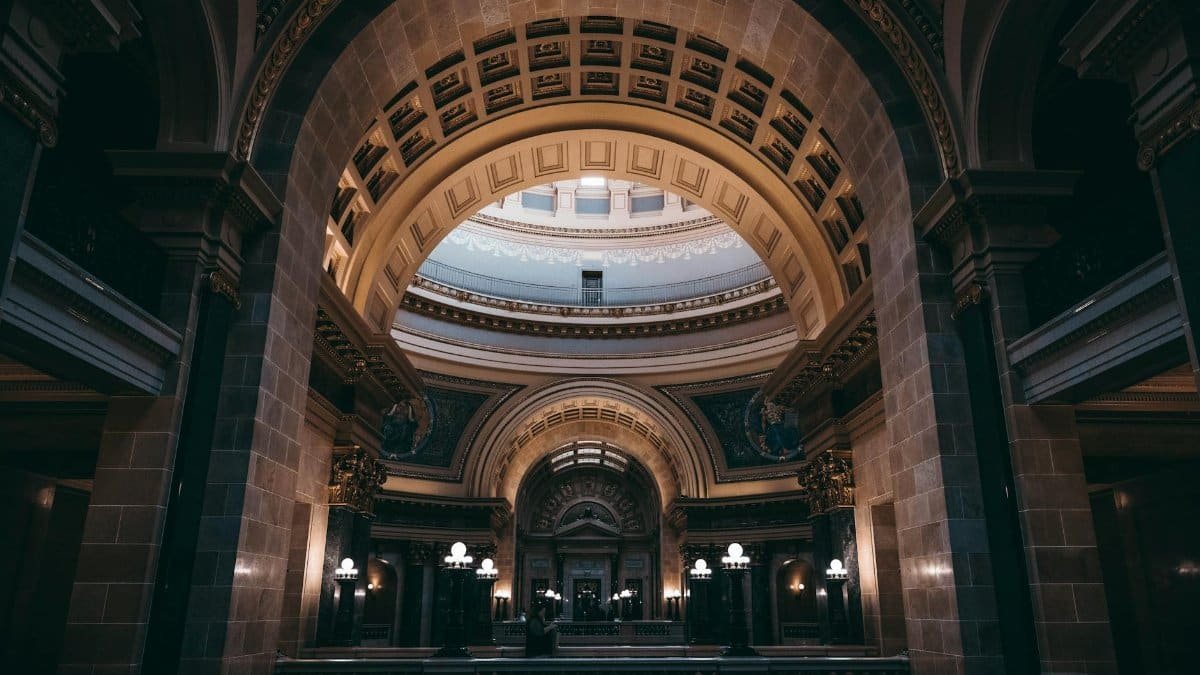Explore the stunning baroque architecture of Madison's iconic Wisconsin State Capitol dome interior.