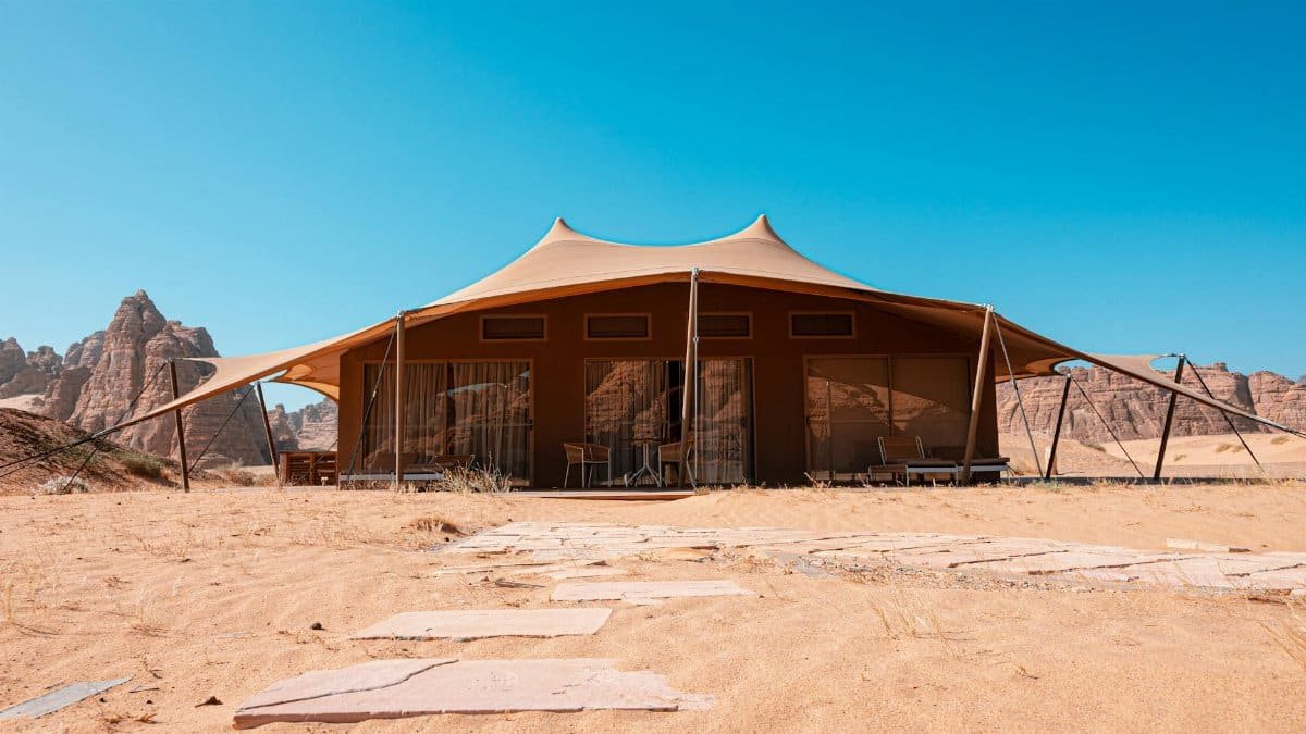 Explore luxury glamping in the stunning desert landscape of AlUla, Saudi Arabia.