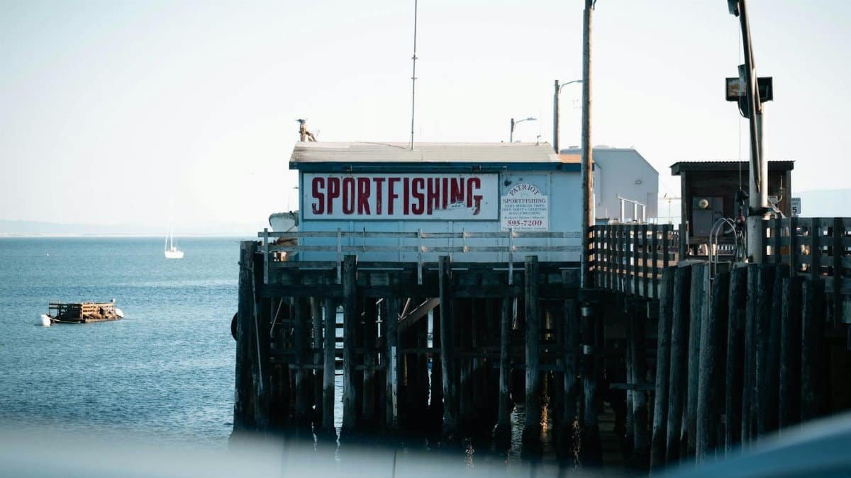 Sportfishing pier at Avila Beach, California with scenic ocean view.