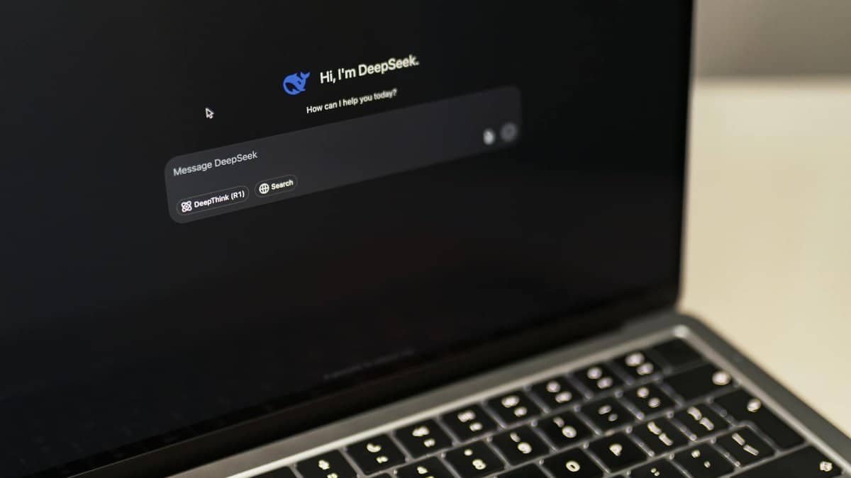 A MacBook displaying the DeepSeek AI interface, showcasing digital innovation.