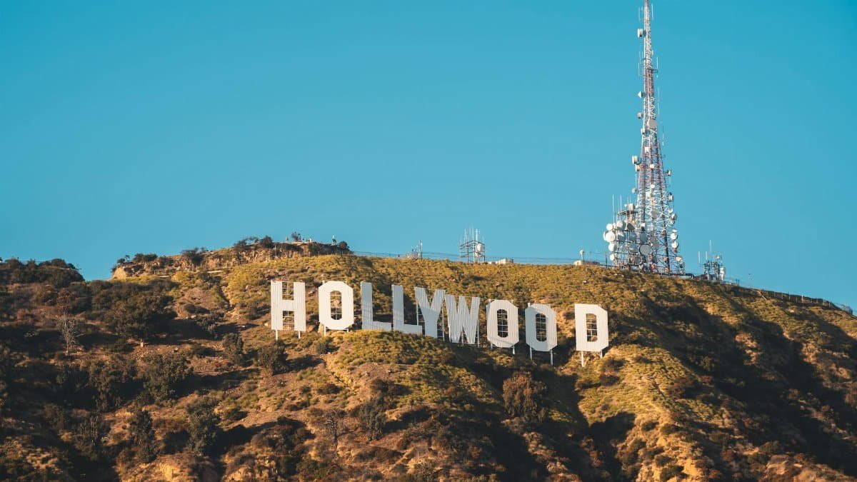 Iconic Hollywood Sign on a sunny day in Los Angeles, California.