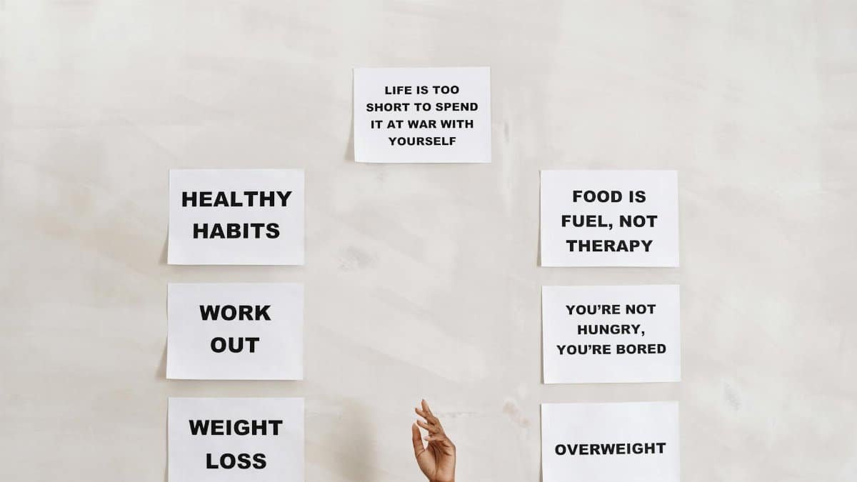 Collection of motivational quotes promoting healthy habits and mental well-being.