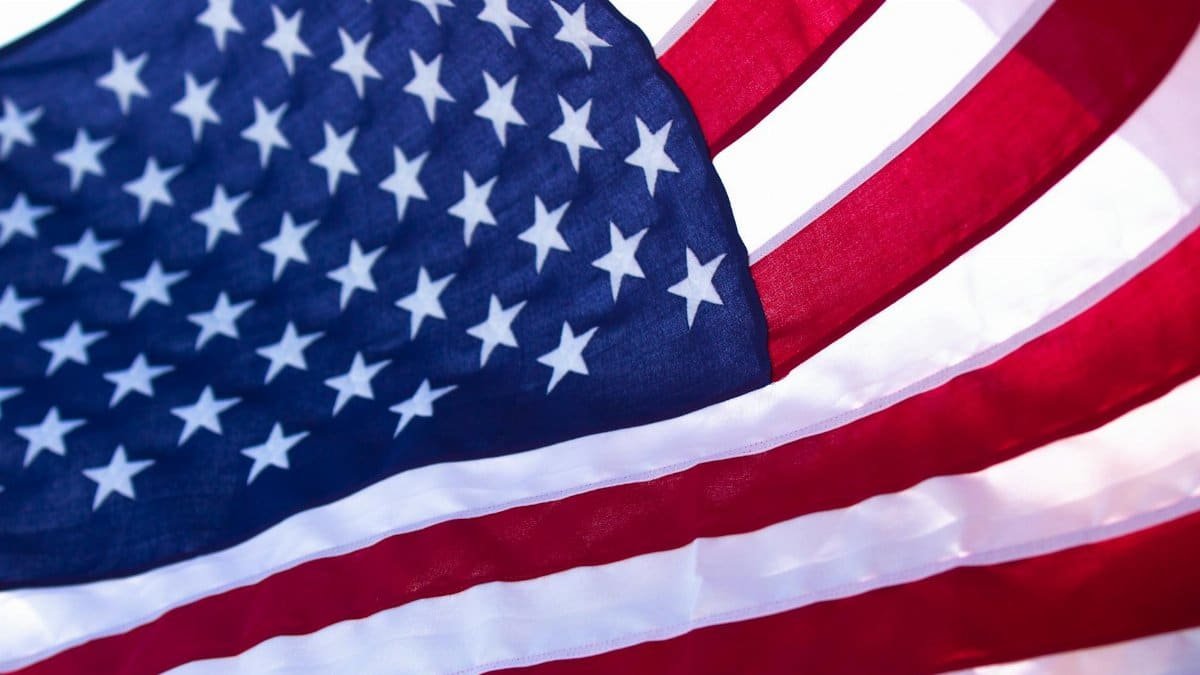 Close-up of the United States flag showing the stars and stripes design.