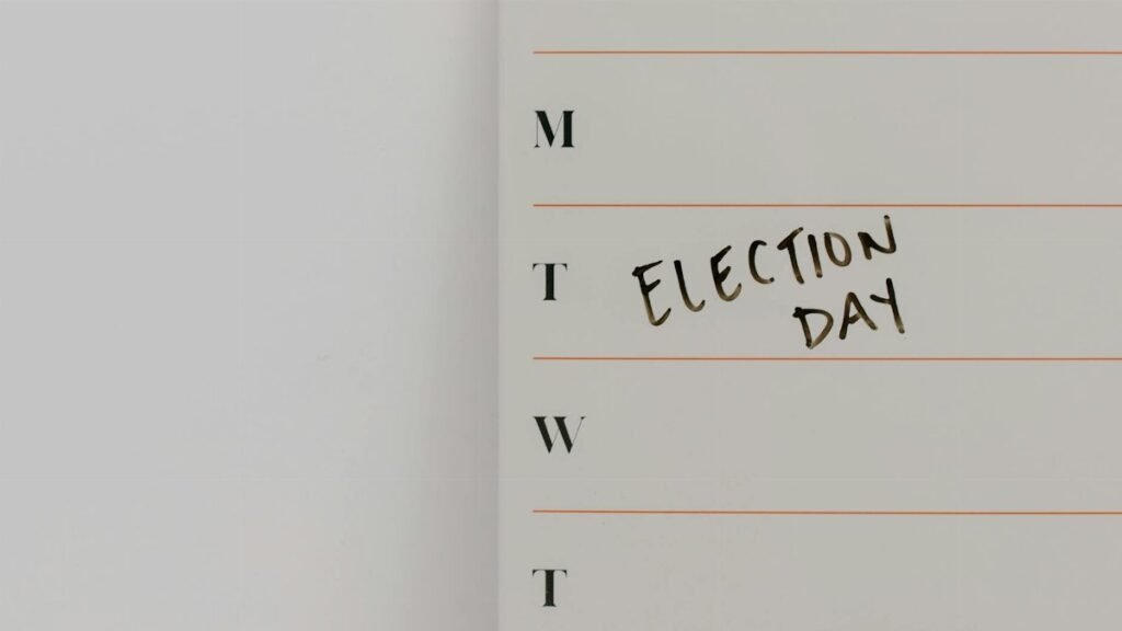 Minimalist calendar with Election Day marked, highlighting important dates.