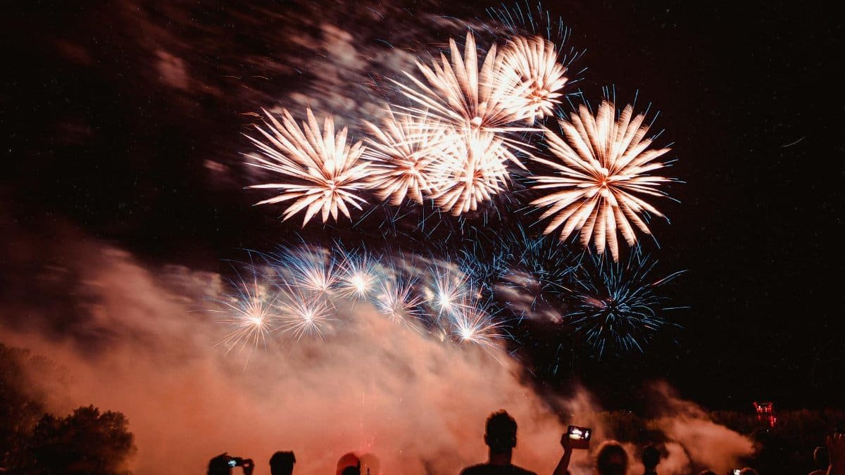 A mesmerizing fireworks display illuminating the night sky in Dortmund. Celebrate the new year with this dazzling spectacle.