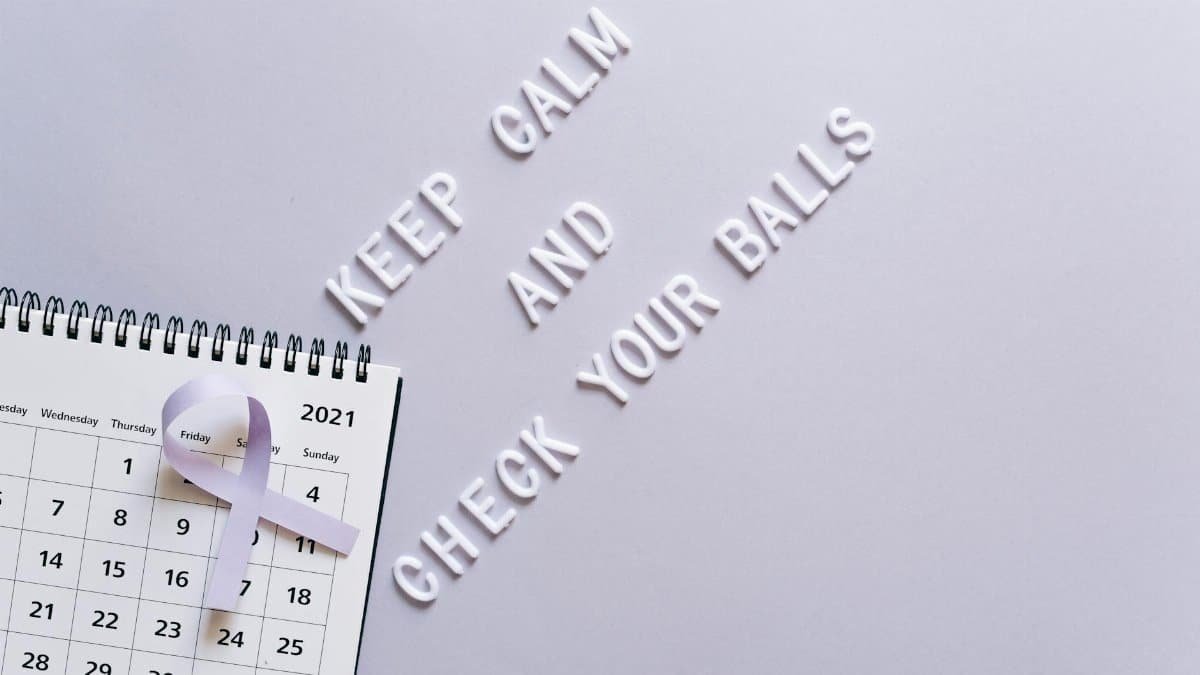 Cancer awareness concept with calendar and text reminder for self-check in minimalist style.