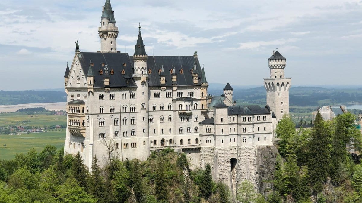 Neuschwanstein Castle, a stunning gothic revival landmark, in Bavaria, Germany.