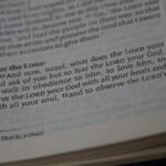 Close-up of a Bible page highlighting scripture with selective focus on text.