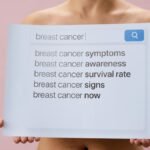 Image showing a person holding a breast cancer awareness sign with search terms.