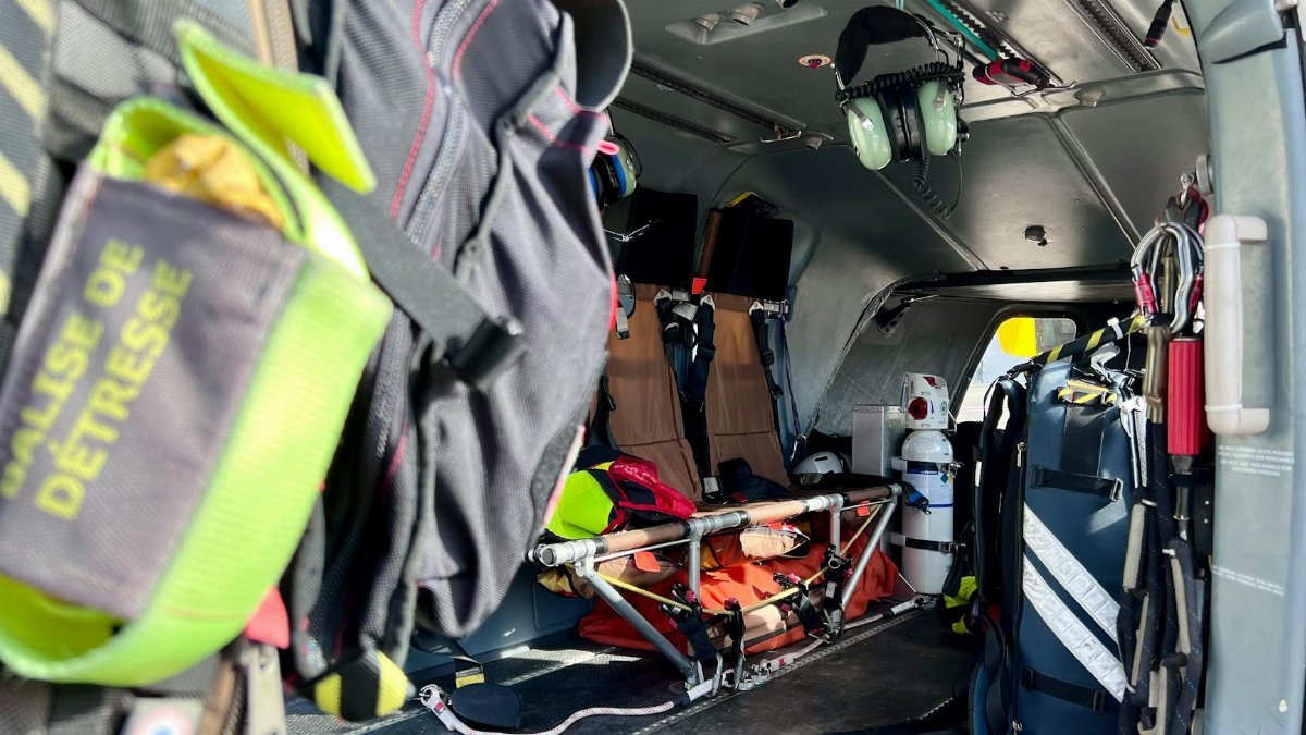 Inside view of a medical helicopter equipped for emergency rescues.