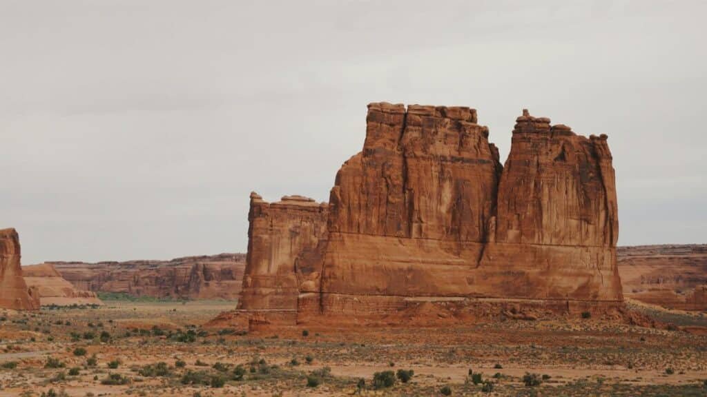 Stunning view of sandstone formations in Arches National Park, Utah, showcasing the beauty of natural red rock structures.