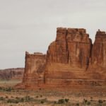 Stunning view of sandstone formations in Arches National Park, Utah, showcasing the beauty of natural red rock structures.