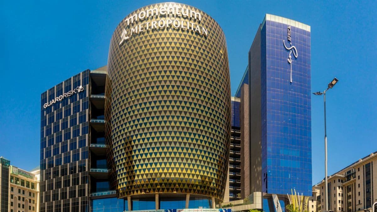 Stunning view of Sandton's Momentum Metropolitan building on a clear day.