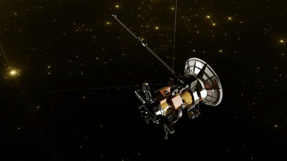 Cassini space probe journeying through the vast starry space.
