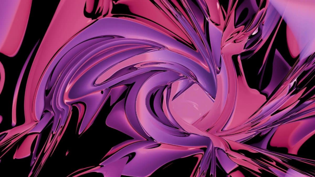 Dynamic abstract digital art featuring fluid shapes in vibrant purple and pink hues for a captivating visual impact.