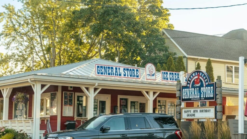 Charming general store with ice cream parlor in Holland, Michigan, on a sunny day.