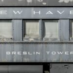 Close-up view of vintage New Haven Railroad car 'Breslin Tower'.