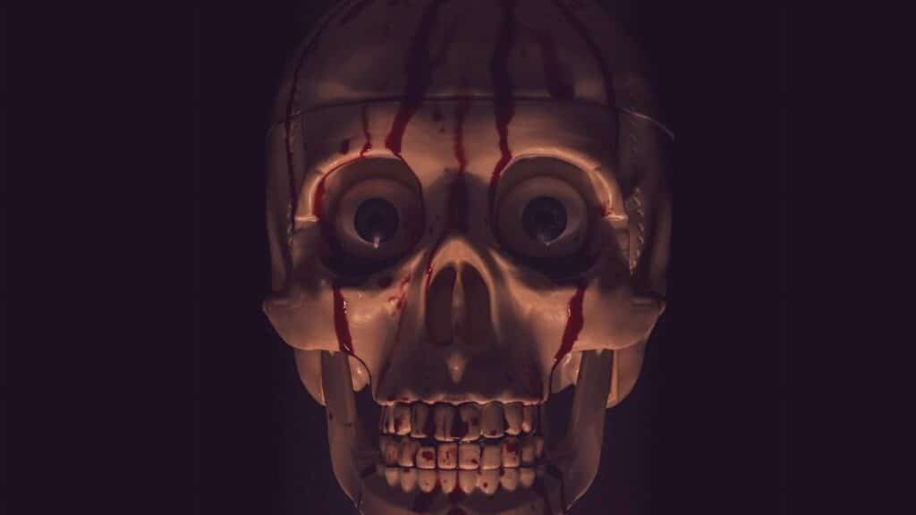 A spooky skull with blood drips, perfect for Halloween or horror themes.