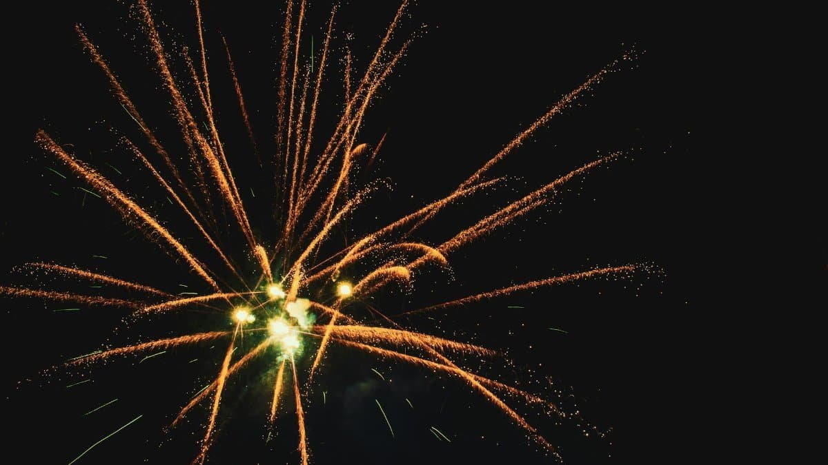 A captivating fireworks explosion illuminating the night sky, perfect for celebrations.