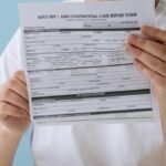 Person holding confidential HIV/AIDS case report form, symbolizing health awareness and privacy.