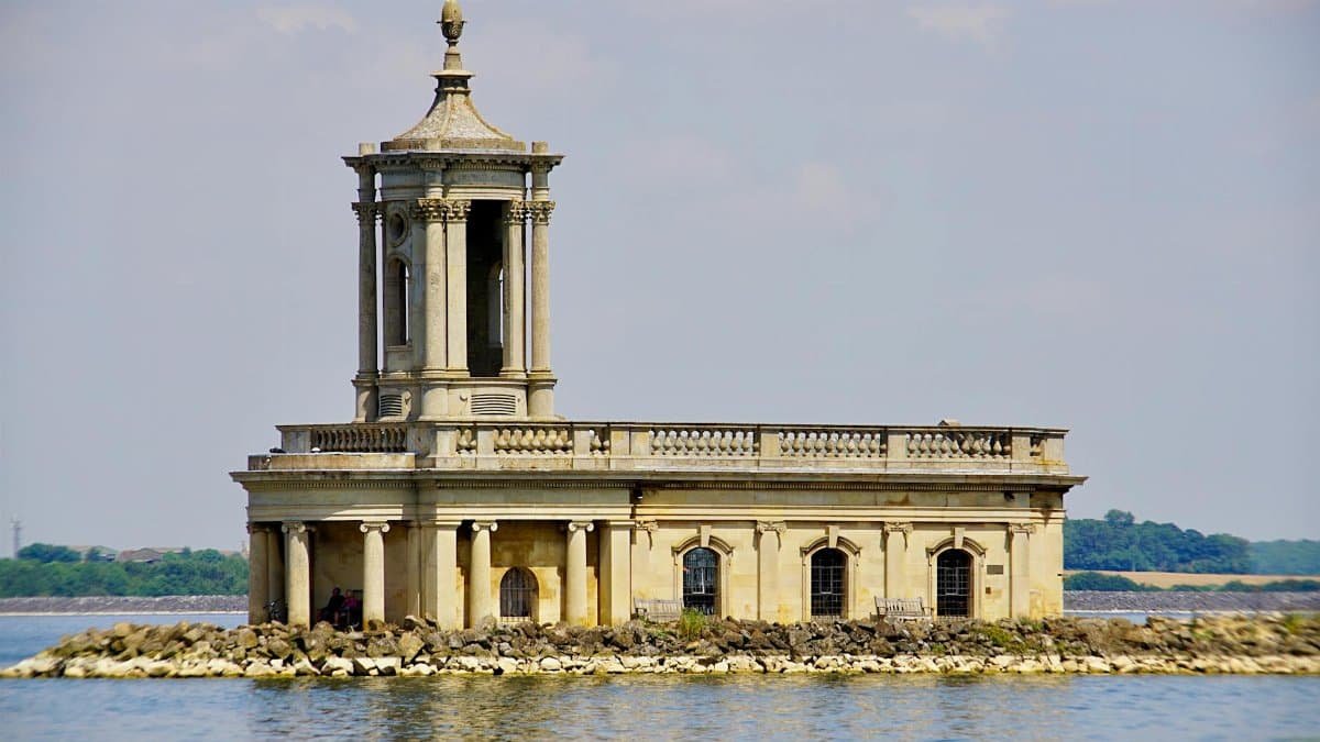 Beautiful view of Normanton Church, a historic landmark in Rutland Water, United Kingdom.