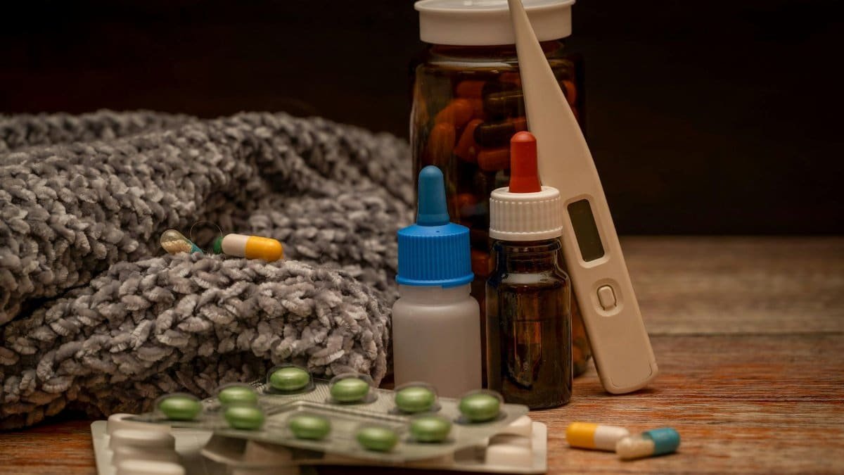 A collection of cold remedies and medications for relief during winter illness.