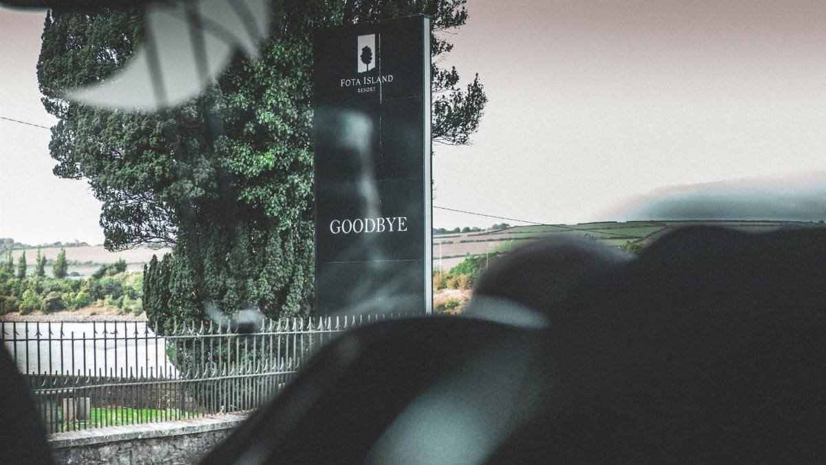 Signage at Fota Island Resort in Cork displaying 'Goodbye'.