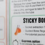 A detailed close-up of medical instructions for sticky bone use in dental care.