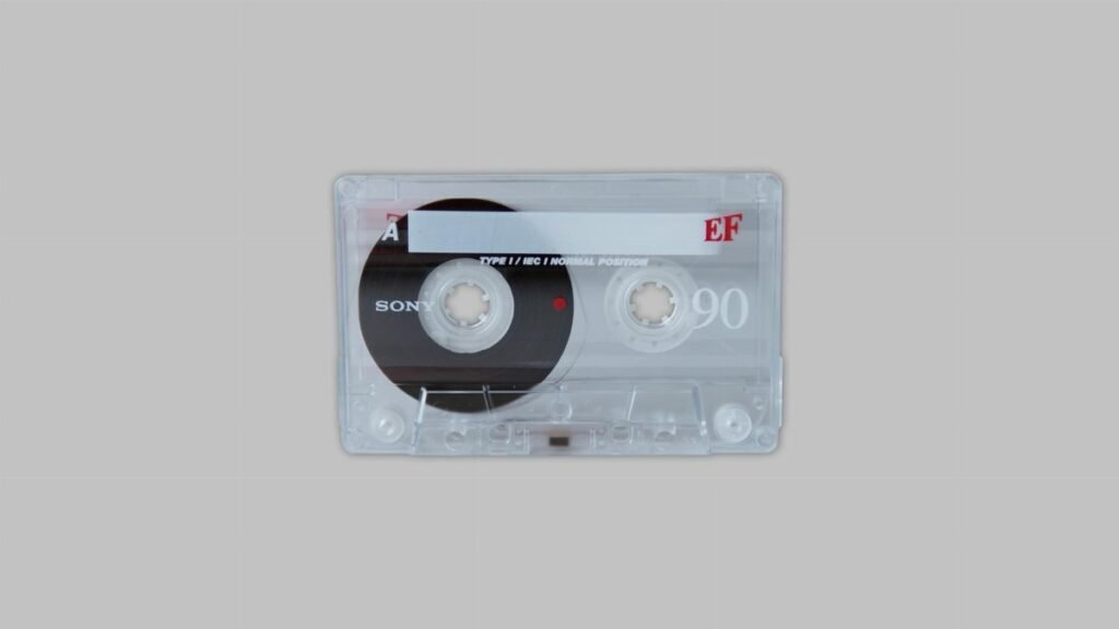 Classic Sony cassette tape depicting nostalgia and retro style on white background.