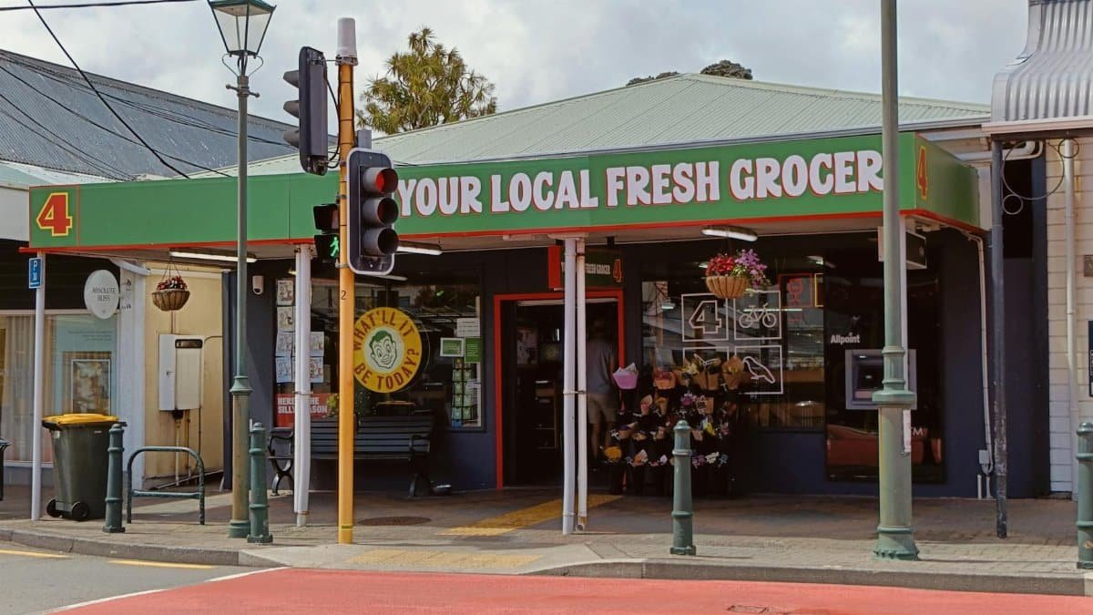 Charming local grocery store in Wellington, New Zealand, showcasing community atmosphere.