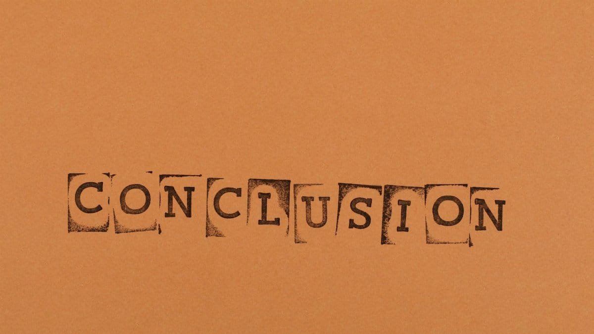 The word 'CONCLUSION' stamped with individual letters on an orange background.