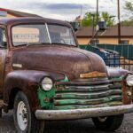 Rustic Chevrolet truck on display in Williams, Arizona, showcasing vintage automotive culture on Route 66.