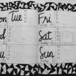 Monochrome weekly planner featuring hand-drawn geometric patterns and days of the week.