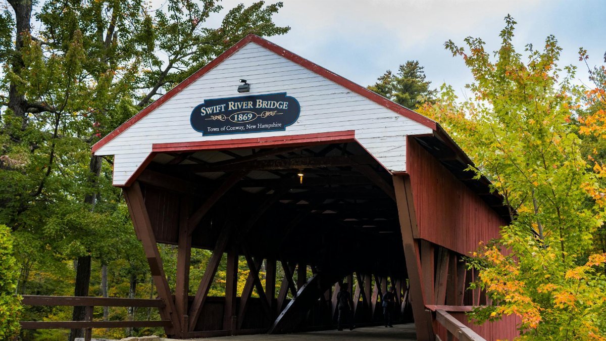 Explore the rustic charm of the Swift River Covered Bridge, a classic landmark in Conway, New Hampshire.
