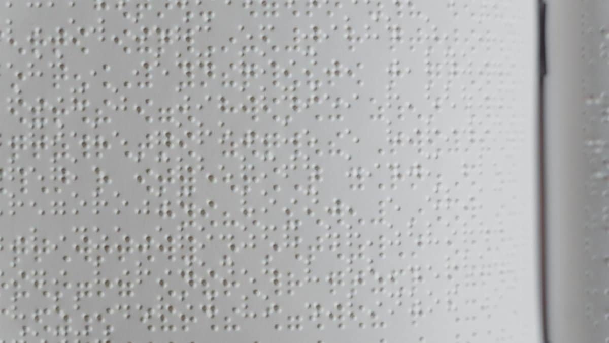 Detailed close-up of embossed Braille text, ideal for diversity and accessibility topics.
