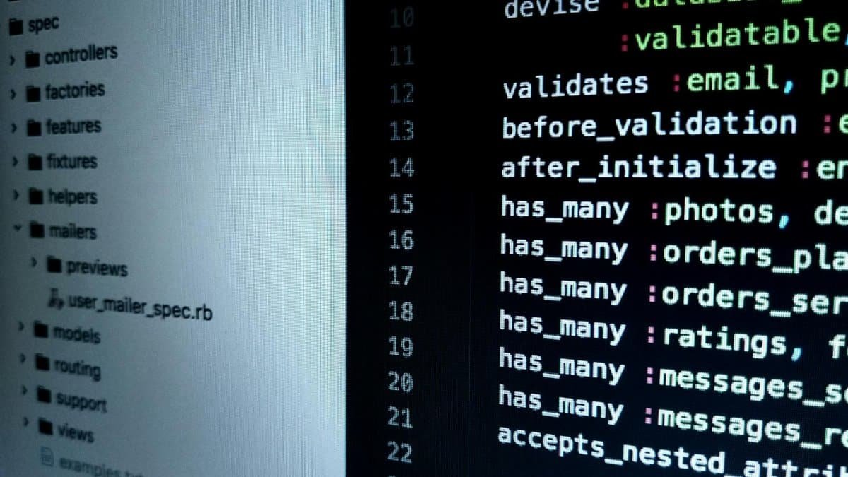Detailed view of Ruby on Rails code highlighting software development intricacies.