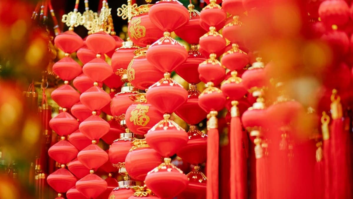 Bright red Chinese lanterns symbolize festivity and culture during the Spring Festival.