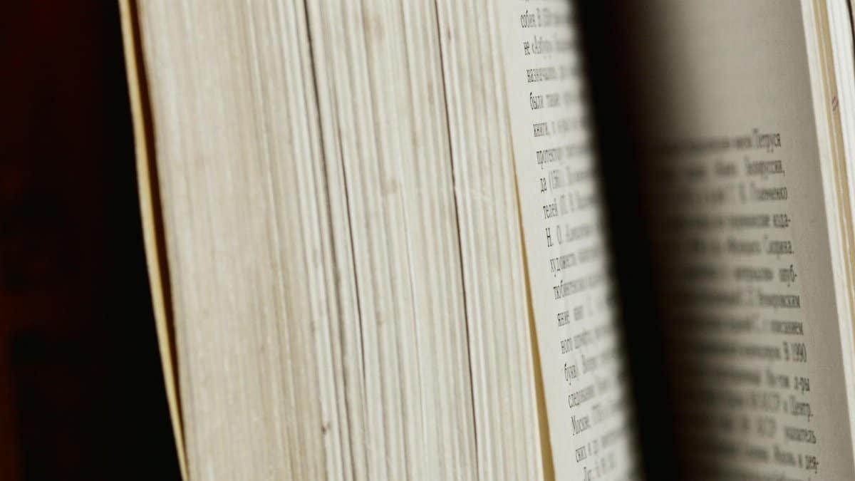 Detailed view of a book with visible text and paper texture.