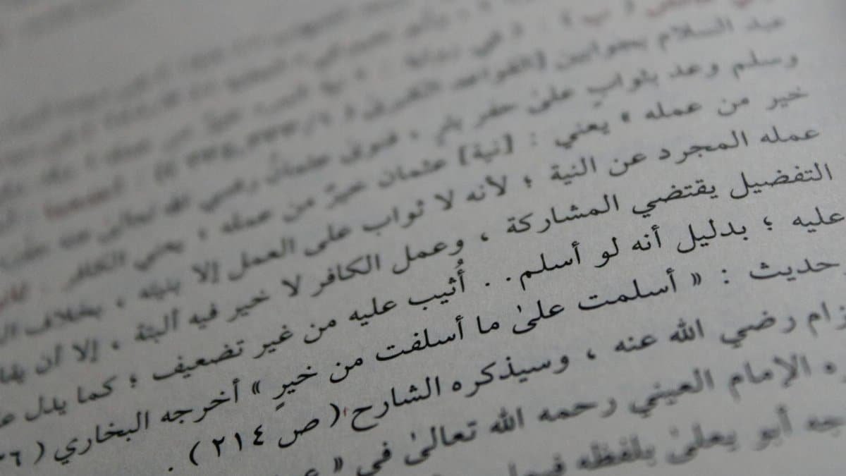Detailed close-up of Arabic text on an open book, showcasing written literature.