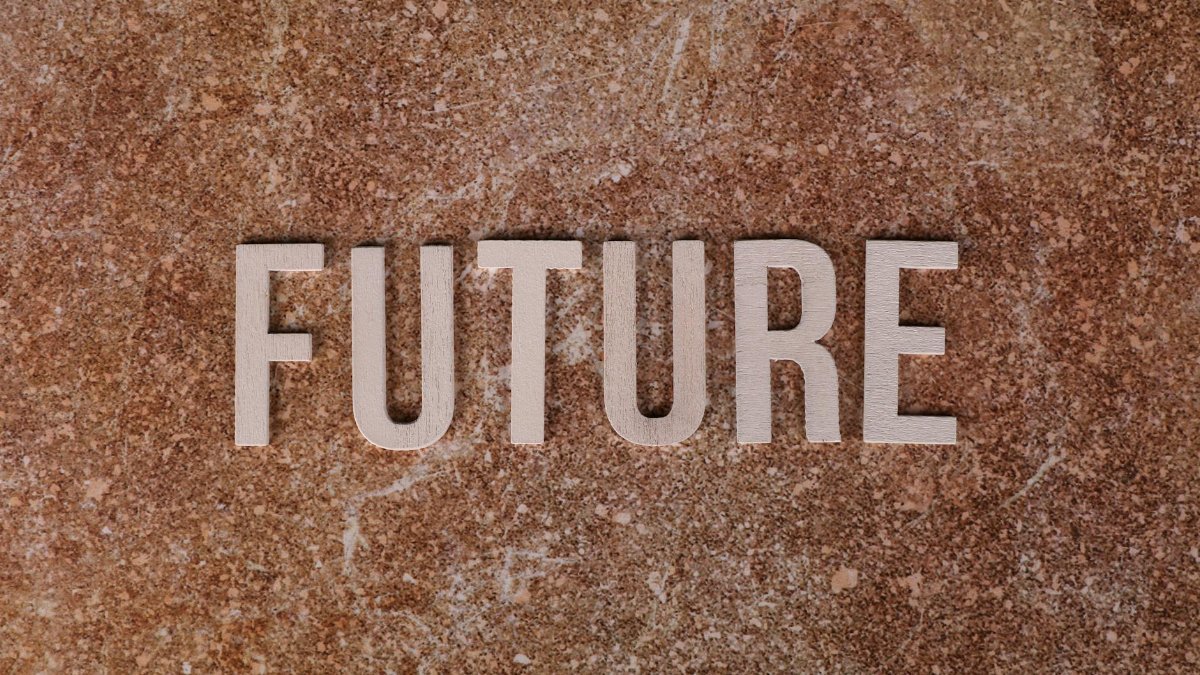 The word 'FUTURE' displayed against a textured brown surface.