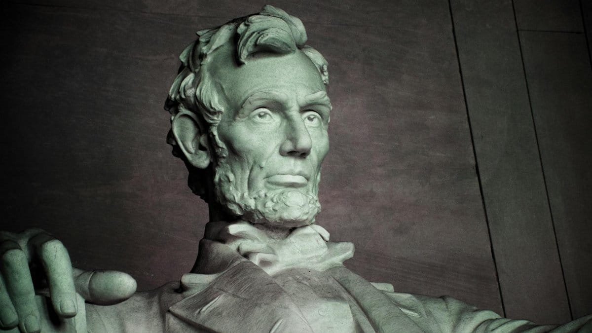 Detailed view of the Abraham Lincoln statue at the Lincoln Memorial, Washington D.C.
