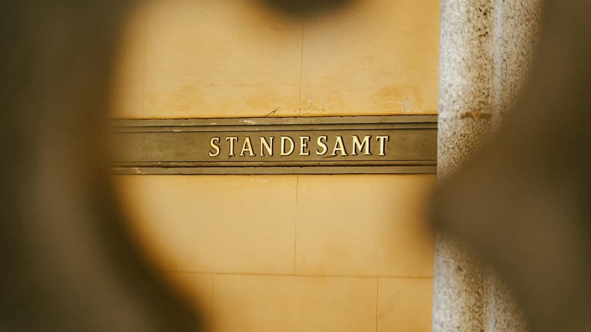 Close-up of the 'Standesamt' sign at the Zittau City Hall, Germany.