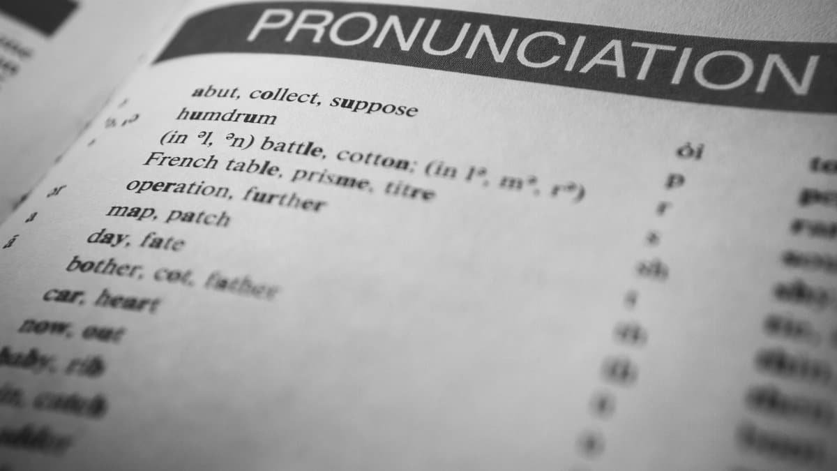 Black and white close-up of a dictionary page focused on pronunciation guides and phonetic symbols.