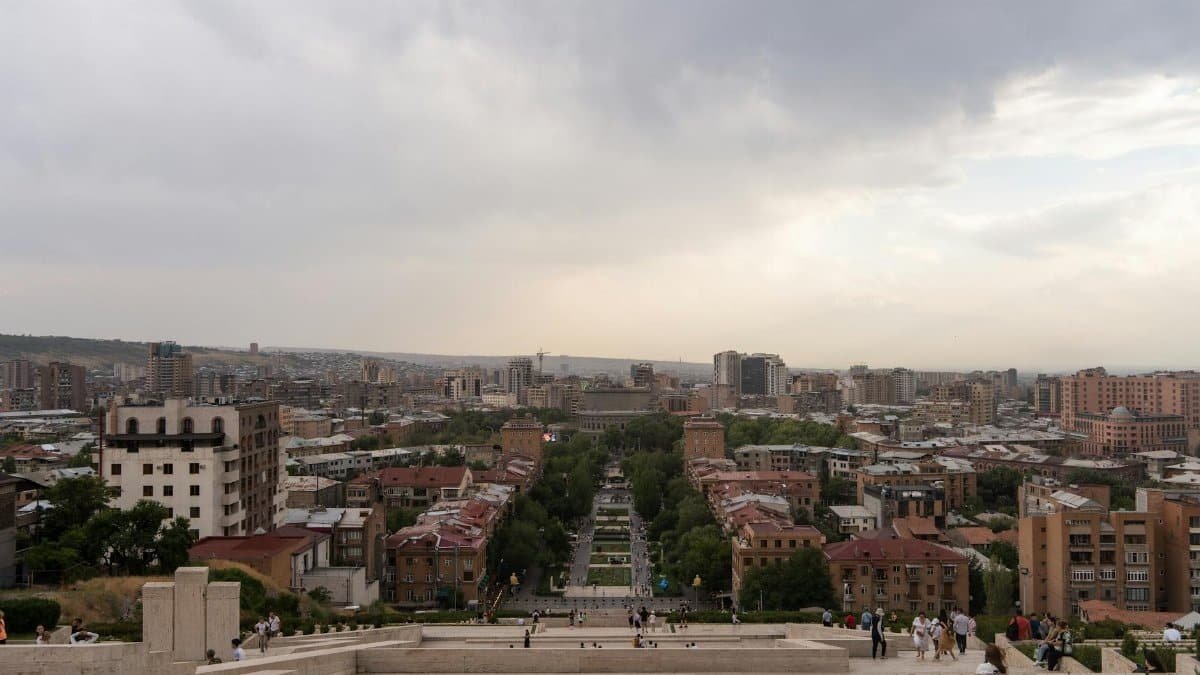 Panoramic view of Yerevan, Armenia from the Cascade Complex during late summer