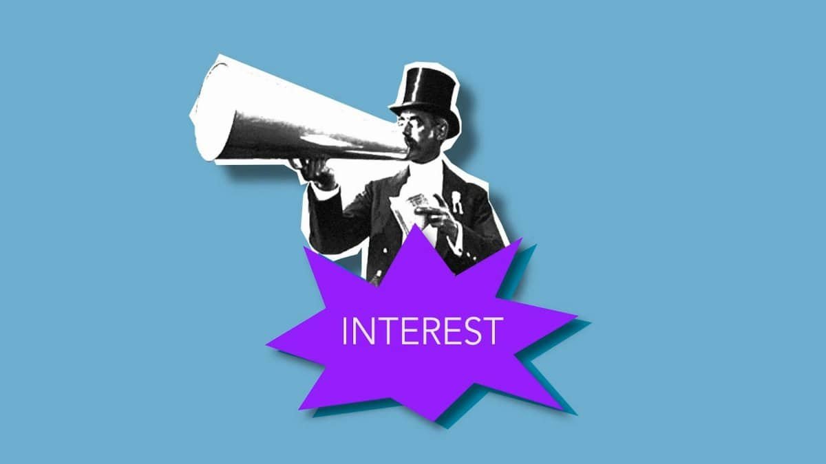 Paper composition of man with megaphone announcing news for attracting attention and interest against blue background