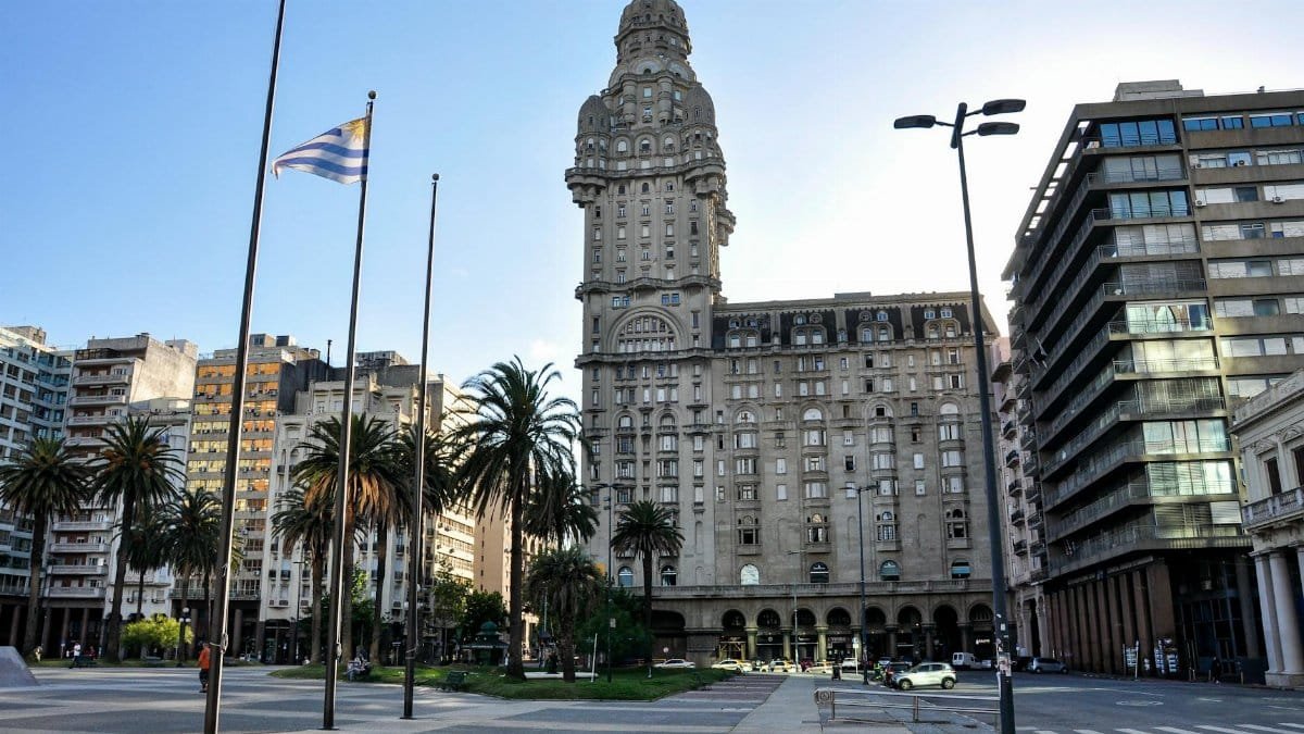 Stunning view of Palacio Salvo in Montevideo, displaying iconic architecture under a clear sky.
