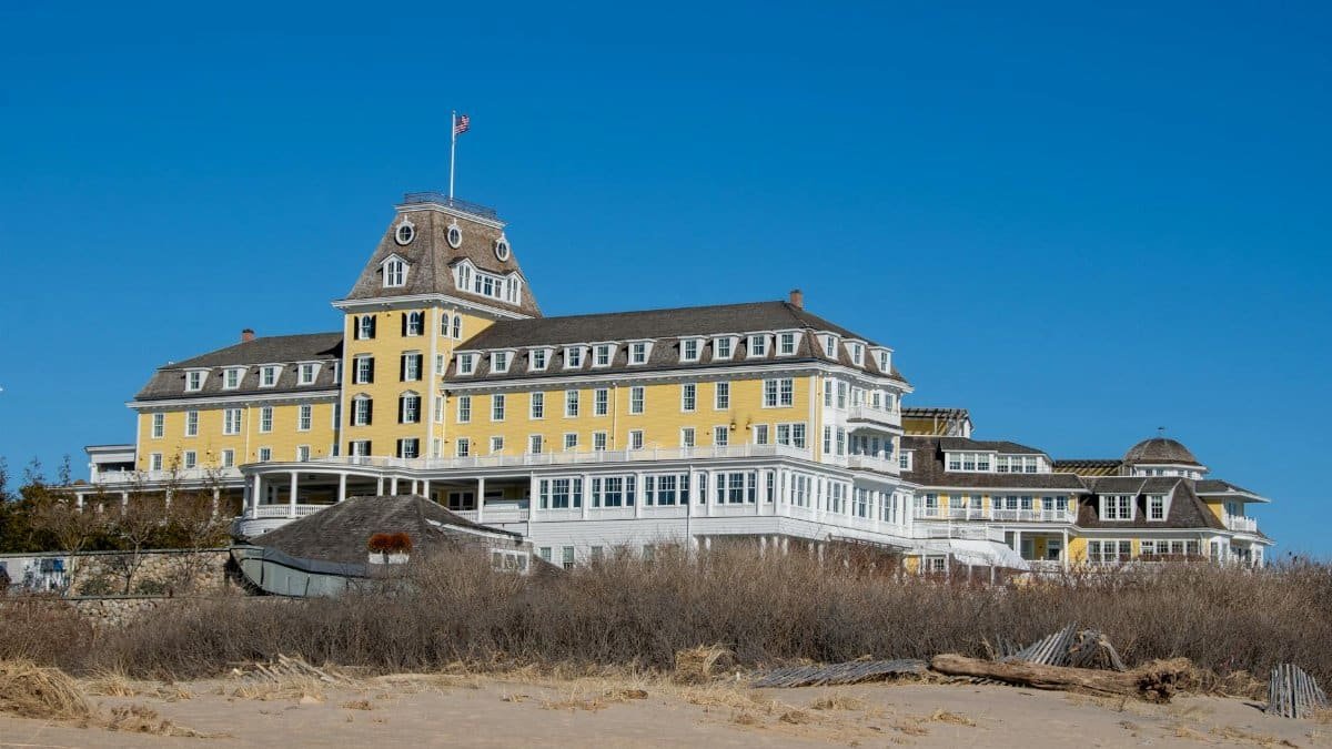 A historic Victorian-style beach hotel stands proudly in Westerly, Rhode Island.
