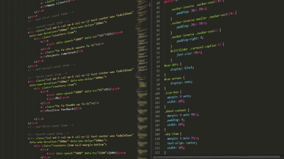Close-up of highlighted HTML and CSS code on a dark screen, suitable for tech themes.