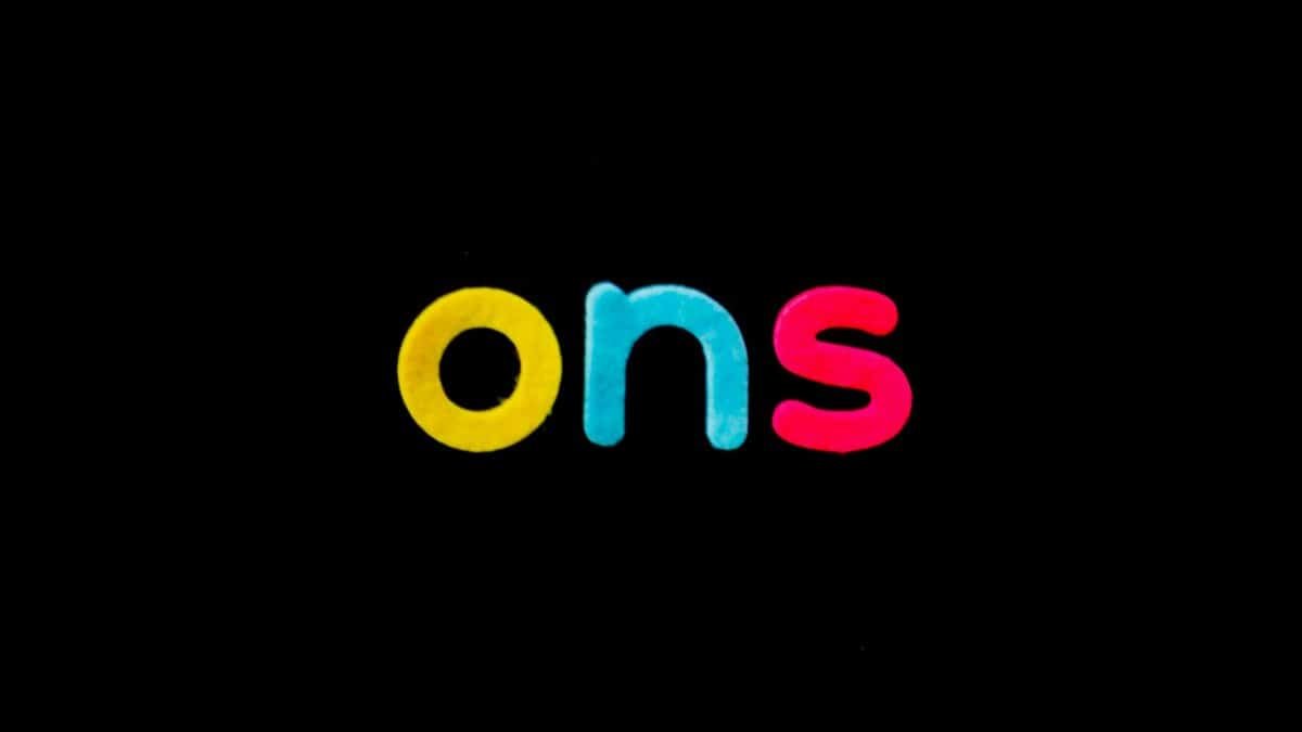Bright colorful letters 'ons' on a black background, vibrant and eye-catching.